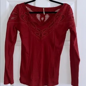 Free People Burnt Orange Embroidered Top